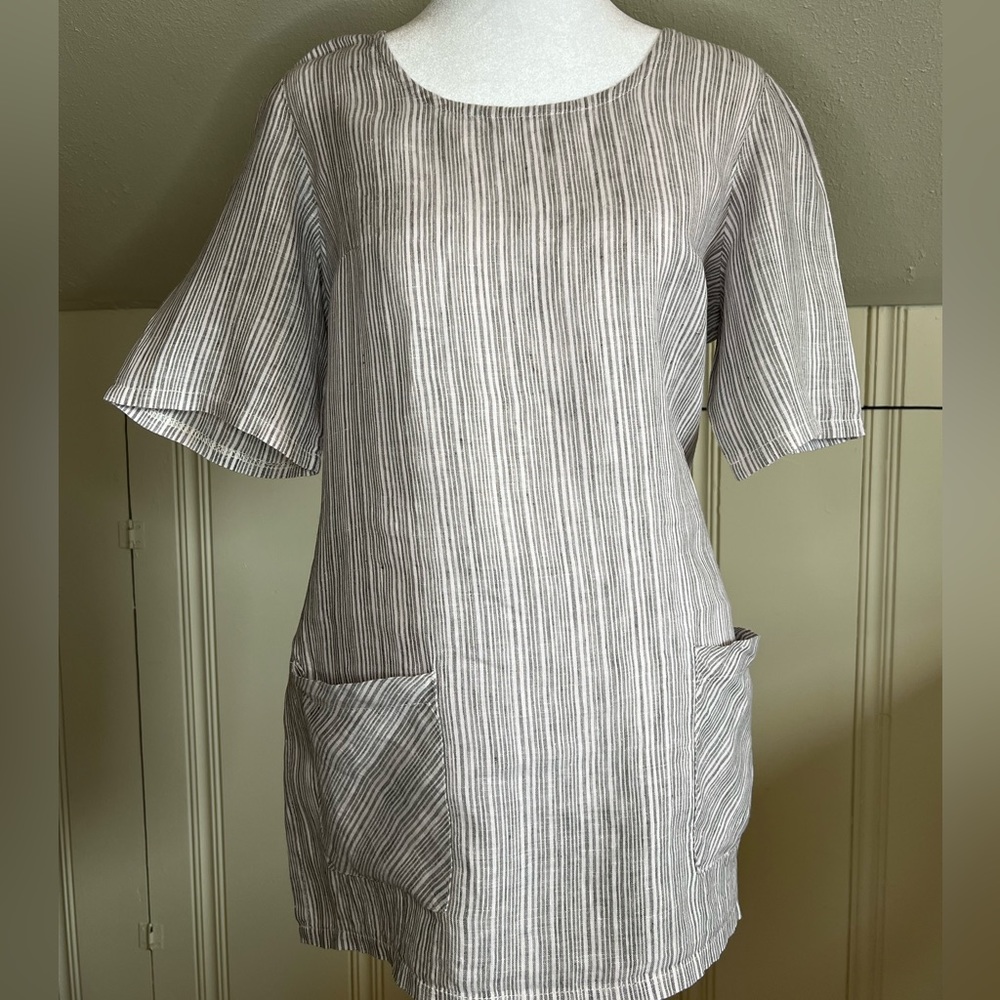 Carla Mink Gray & White Striped Linen Tunic